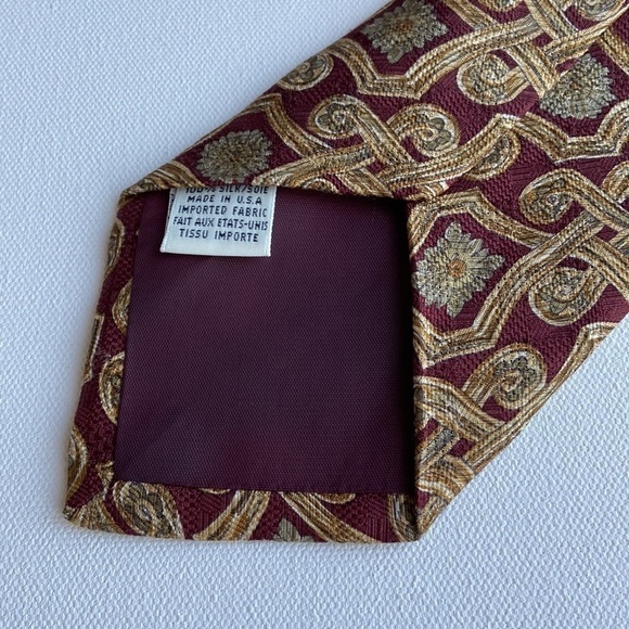 𝅺claiborne Vintage 90s Silk Burgundy Gold Tie - Picture 4 of 6
